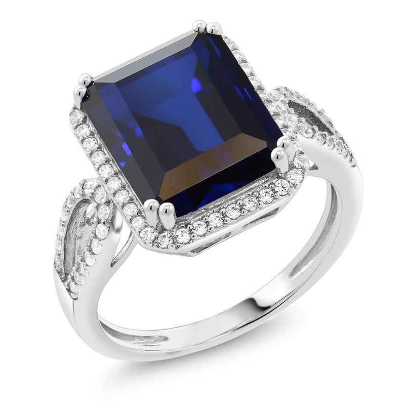 Gem Stone King 5-8 Cttw Halo Ring for Women | 925 Sterling Silver | Emerald Cut 12X10MM | Gemstone Birthstone | Fine Jewelry for Her Mom Wife | Available in Size 5, 6, 7, 8, 9 - Image 1